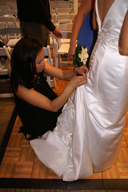 Jen working on Nina's gown